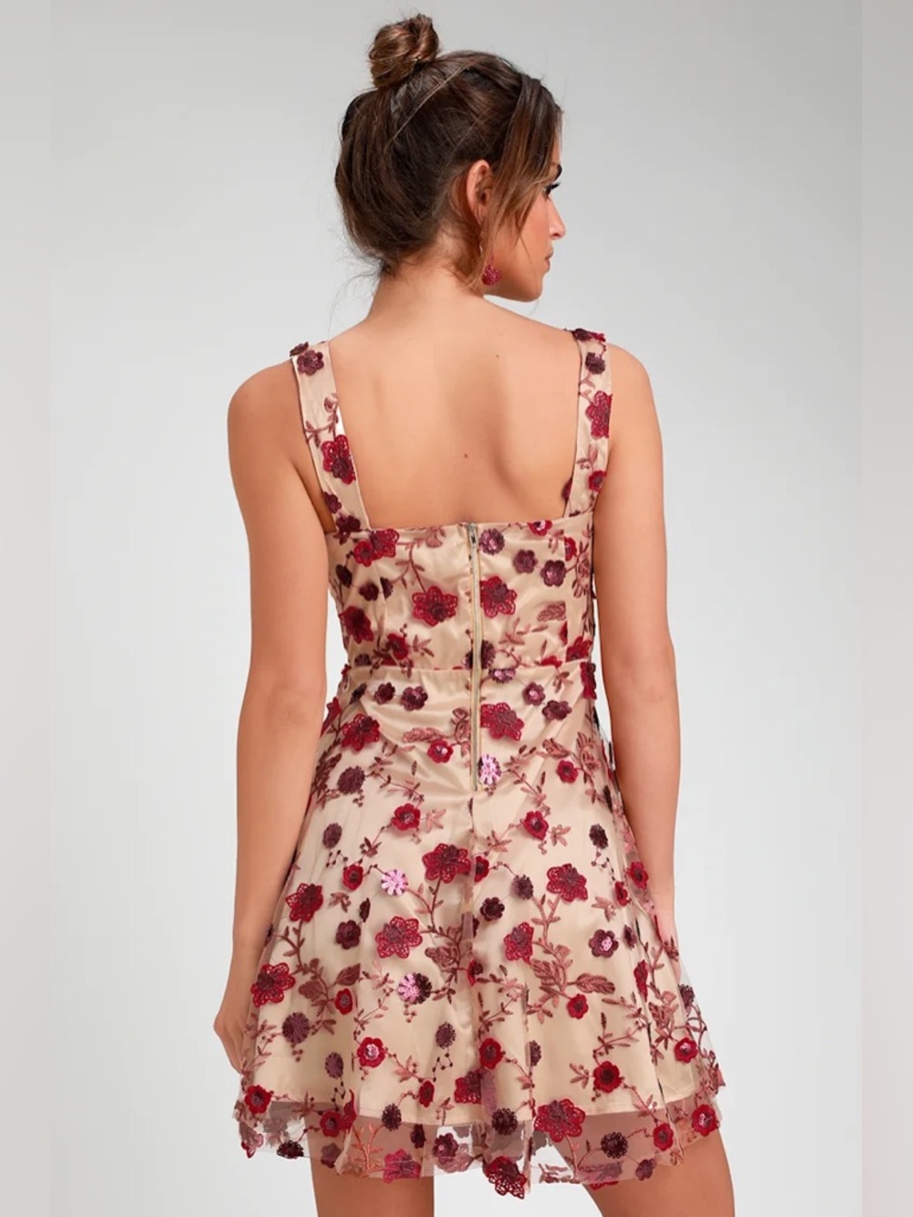 Lulu’s So Excited Nude Embroidered Sequin Skater Dress XL - Picture 2 of 11